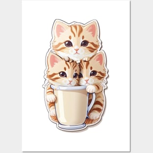 Cute Kittens With A Cup Of Milk Tea Posters and Art